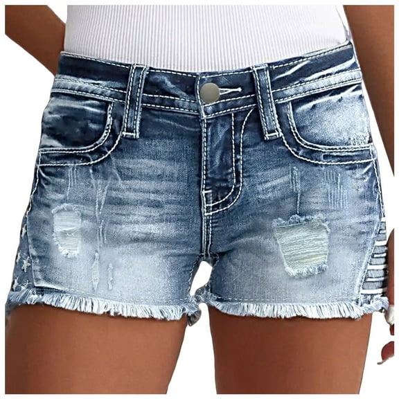 Goindgs Jean Shorts for Women ,Woman Summer Solid Color Ripped Jeans Cowboy Denim Pants Women's Shorts Bottom with Pockets Casual Silver-XXL