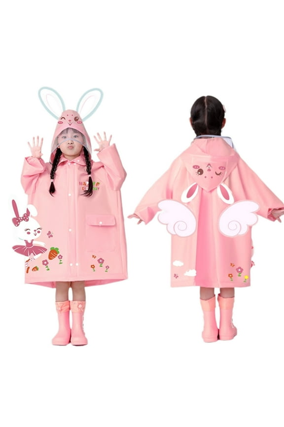 Kids Rain Coats for Girls Clearance Cute Solid Rainwear Raincoat Waterpoof Hooded Rain Jacket with Zipper Children's Raincoat Boys Light Pink S