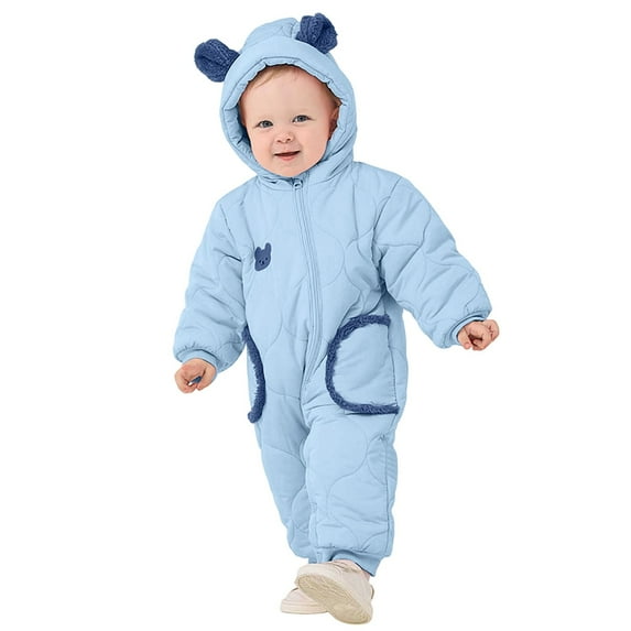 Goindgs Newborn Baby Fleece Footie Snowsuit Winter Bunting Onesie Cartoon Warm Hooded Romper Jumpsuit Outfits For Girls Boys Blue 6-12 M