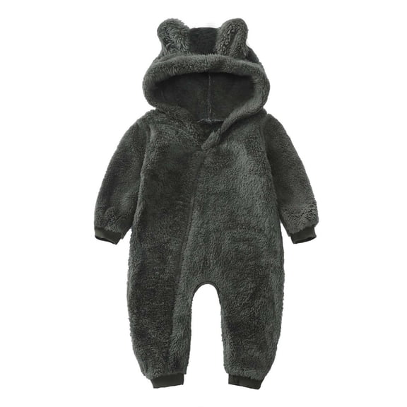 Goindgs Newborn Baby Winter Snowsuit Fleece Warm Jumpsuit Romper Heart Print Hooded Clothes for Infant Girls Boys Z2-Green 12-18 M