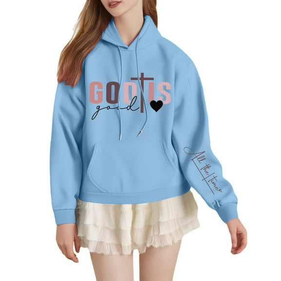 Goindgs Oversized Sweatshirt for Women Hoodie Teen Girls Cute Letter Drawstring Hooded Long Sleeve Sweatshirts Women's Comfort Hoodies Z1-Light Blue-S