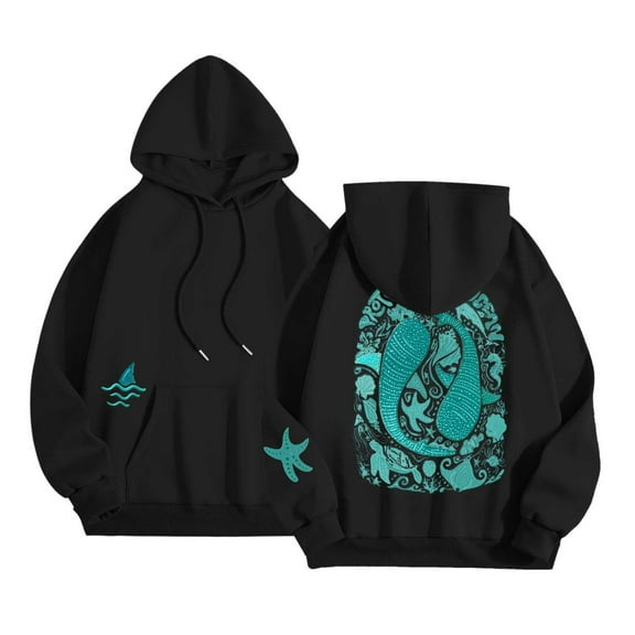 Goindgs Oversized Sweatshirt for Women Loose Beach Letter Duplex Printed Long Sleeved Pullover Hoodie with Pockets Pullover Sweatshirts Fall Outfits Black-XXL