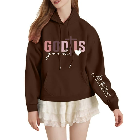 Goindgs Oversized Sweatshirt for Women Hoodie Teen Girls Cute Letter Drawstring Hooded Long Sleeve Sweatshirts Women's Comfort Hoodies Z1-Brown-XXL
