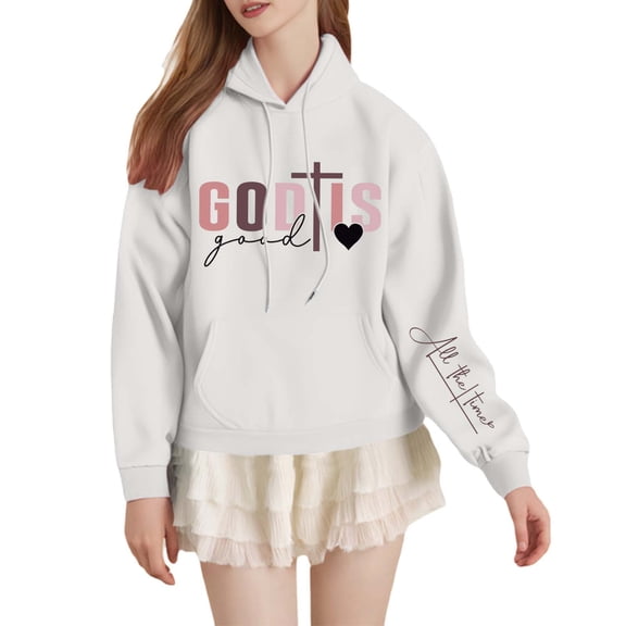 Goindgs Oversized Sweatshirt for Women Hoodie Teen Girls Cute Letter Drawstring Hooded Long Sleeve Sweatshirts Women's Comfort Hoodies Z1-White-XL