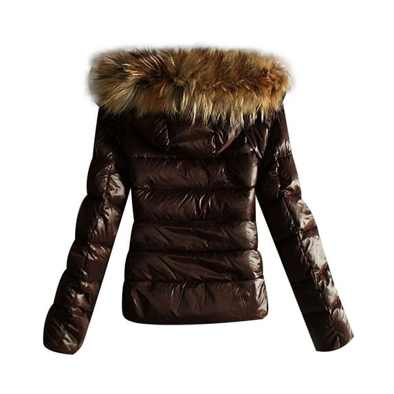 Goindgs Streetwear Women's Puffed Jacket Autumn and Winter Down Warm Quilted Padded Thick Solid Color Hooded Coat Casual Lapel Jackets Brown-XXXL