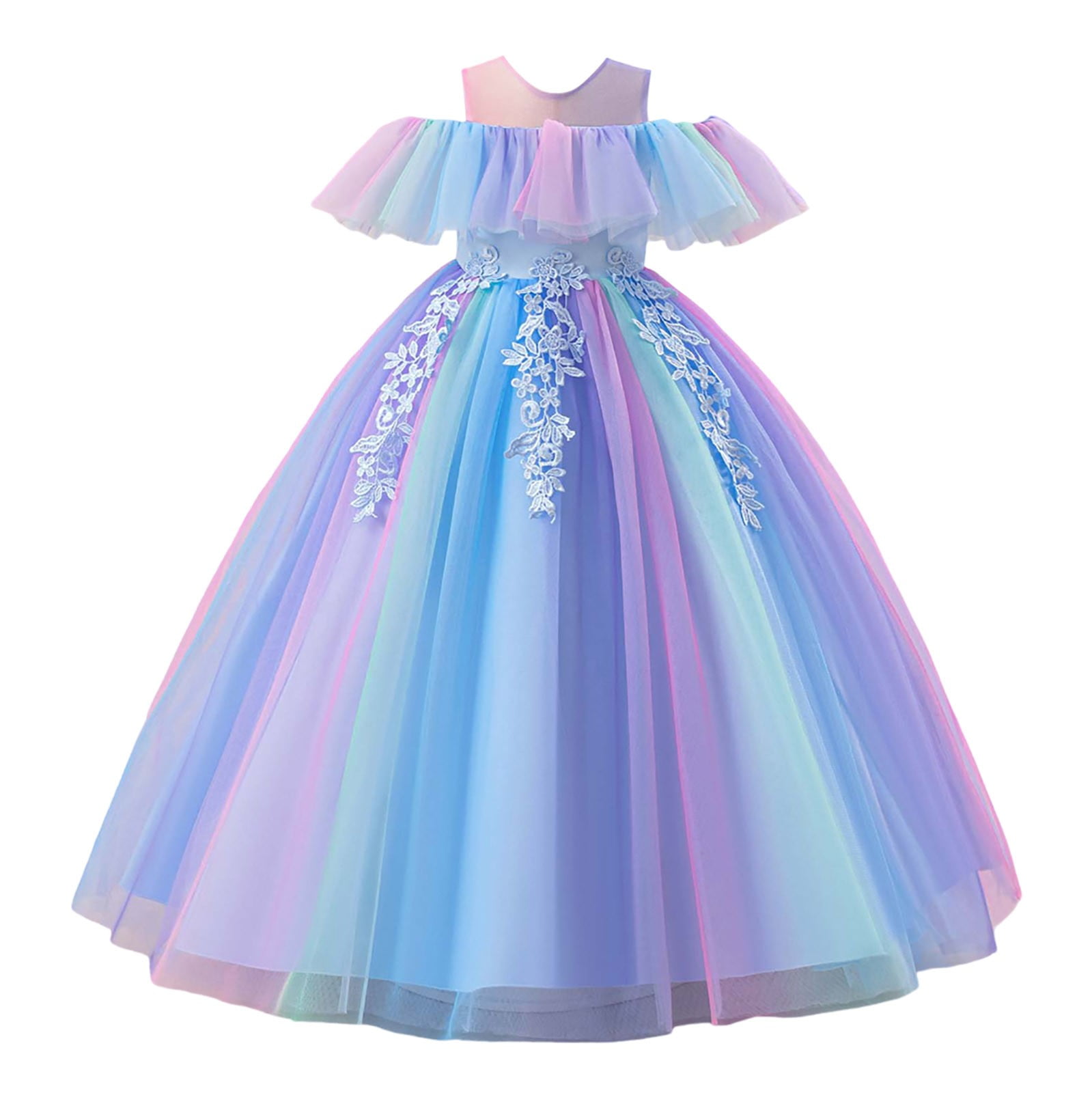 rainbow party dresses Rainbow Tulle Baby Girl Dress: Ruffle Birthday Party Dress