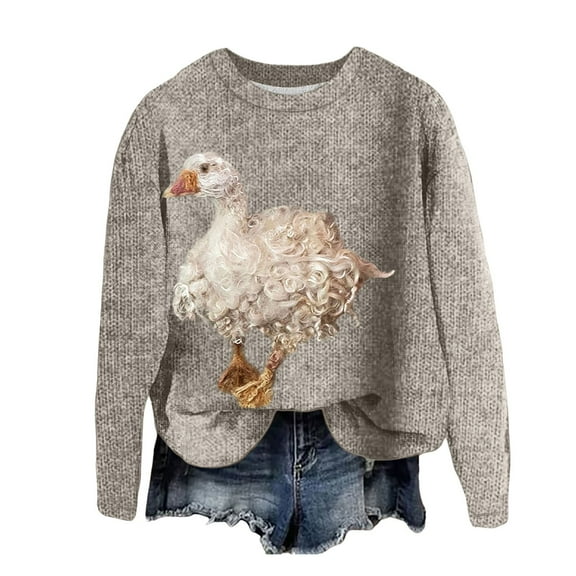Goindgs Sweatshirt for Women Autumn and Winter Casual Christmas Thick Printed Knitted Crew Neck Long Sleeve Pullover Blouse Women's Sweatshirt Tops Z1-Beige-XXL