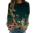 thumbnail image 1 of Goindgs Sweatshirt Womens Floral Print Oversized Sweatshirts Round Neck Long Sleeve Hoodies Shirts Multicolor Raglan Basic Women's Tees Fall Fashion Green XL, 1 of 4