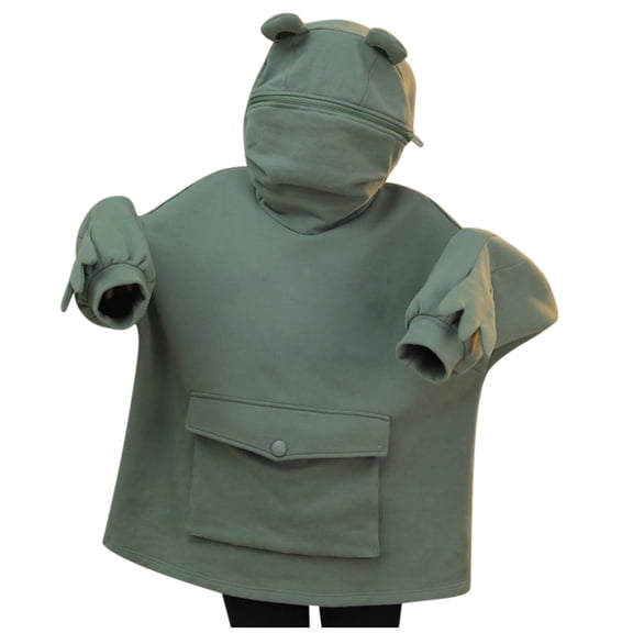 Goindgs Sweatshirts for Girls Toddler & Kids Hoodies Pullover With Cartoon Frog Zip Up Solid Color Loose With Pocket Tops Hooded Sweatshirts Child Winter Green 12-13 T