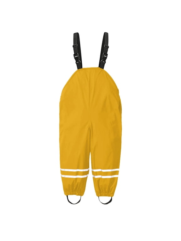 Toddler Boys Girls Waterproof Suspender Rain Pants Reflective Bib Overalls Windproof Mud Proof Rain Suit Lightweight Yellow 3-4 T
