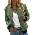 thumbnail image 1 of Goindgs Women Jackets for Women Zip Up Long Sleeve Stand Collar Coats Solid Color Loose Ladies Bomber Jacket with Pockets Z1-Green XXXXXL, 1 of 4