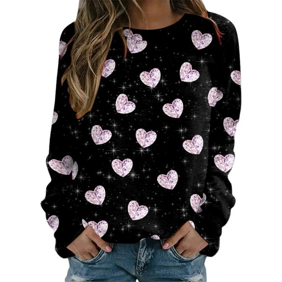 Goindgs Women Valentine's Day Pullover Sweatshirts Heart Print Sweater Tops Long Sleeve Hoodless Shirts Loose Blouse Teen Girls hoodies Z-Pink XXL