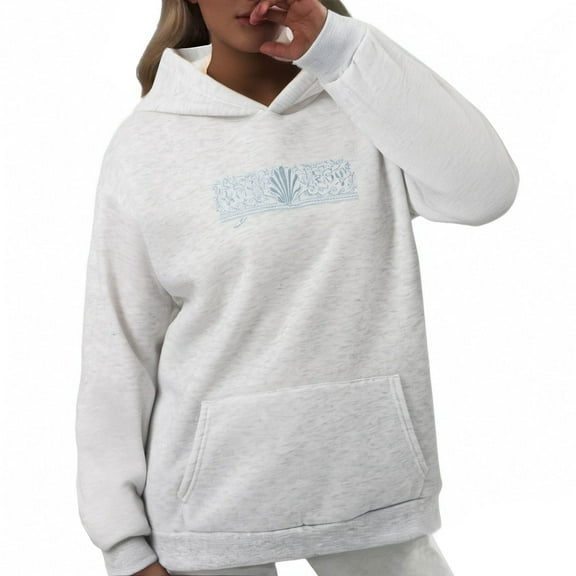 Goindgs Women's Casual Hoodie with Floral Embroidery Pullover Loose Solid Stylish Womens Sweatshirt with Pocket for All Seasons Z1-Grey XL