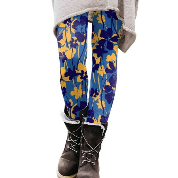 Goindgs Women's Stretch Legging Pants Casual Floral Printed High Waist Lift Sports Yoga Compression Legging Yellow S