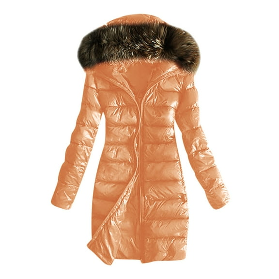 Goindgs Women's Winter Coat Long Casual Long Jacket Puffer Coat With Removable Big Hood Solid Color Zipper Womens Padded Jackets Z1-Brown L