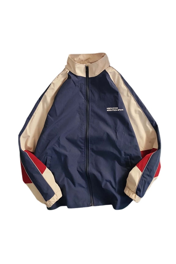 Womens Jackets Fall Causal Coat Hop Baseball Unisex Patchwork Long Sleeve Zipper Sporty Outerwear Trench Coat Winter Warm Jacket Blue-S