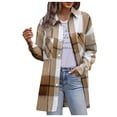 thumbnail image 1 of Goindgs Womens Jackets Fall Causal Coat Plaid Shirt Collar Oversized Trench Long Sleeve Drop Shoulder Loose Jacket Women's Sweater Brown-L, 1 of 9