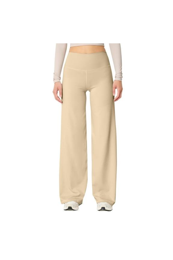 Yoga Pants for Women Leggings Workout High Waist Stretch Seamless Solid Color Wide Leg Loose Yoga Pants Womens Athletic Leggings Beige-L