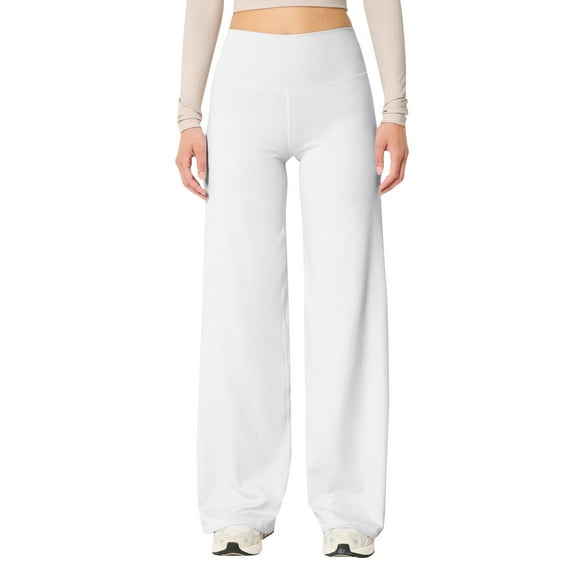 Goindgs Yoga Pants for Women Leggings Workout High Waist Stretch Seamless Solid Color Wide Leg Loose Yoga Pants Womens Athletic Leggings White-S
