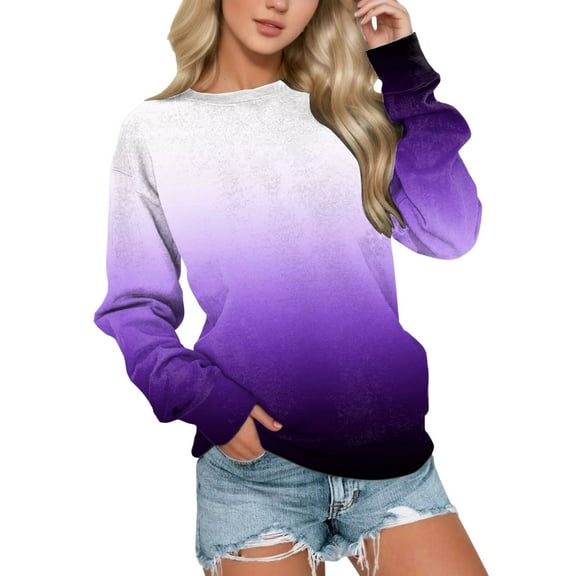 Goindgs hoodless for Womens Plus Size Pullover Gradient Print Hoodies Tops Cozy Crew Neck Hooded Long Sleeve Sweatshirts Women's Winter Tops Z-Purple M