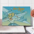 thumbnail image 1 of Going Away Party Cutting Board, Vintage Retro Lady Escorts Aircraft Pop Art Style Travel Comic, Decorative Tempered Glass Cutting and Serving Board, Large Size, Pale Blue Yellow, by Ambesonne, 1 of 1