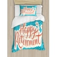 thumbnail image 1 of Going Away Party Duvet Cover Set, Happy Retirement Banner Design Hand Lettering Congratulatory, Decorative 2 Piece Bedding Set with 1 Pillow Shams, Twin Size, Coral White Sky Blue, by Ambesonne, 1 of 3