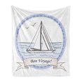 thumbnail image 1 of Going Away Party Soft Flannel Fleece Blanket, Bon Voyage Journey in Ocean Vintage Travel Card Inspired Print, Cozy Plush for Indoor and Outdoor Use, 50" x 70", Lilac Baby Blue White, by Ambesonne, 1 of 6