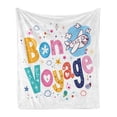 thumbnail image 1 of Going Away Party Soft Flannel Fleece Blanket, Happy Message Colorful Cartoon Funny Faced Airplane Journey Themed Print, Cozy Plush for Indoor and Outdoor Use, 50" x 60", Multicolor, by Ambesonne, 1 of 5