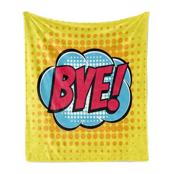 Going Away Party Soft Flannel Fleece Throw Blanket, Comic Book Bubble Text Retro Style Bye Cartoon Design Art, Cozy Plush for Indoor and Outdoor Use, 50" x 60", Pale Blue Hot Pink, by Ambesonne