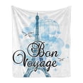 thumbnail image 1 of Going Away Party Soft Flannel Fleece Throw Blanket, Eiffel Tower Air Balloon Watercolor Bon Voyage Bird Journey, Cozy Plush for Indoor and Outdoor Use, 50" x 60", Pale Blue Black Blue, by Ambesonne, 1 of 5