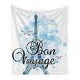 thumbnail image 1 of Going Away Party Soft Flannel Fleece Throw Blanket, Eiffel Tower Air Balloon Watercolor Bon Voyage Bird Journey, Cozy Plush for Indoor and Outdoor Use, 70" x 90", Pale Blue Black Blue, by Ambesonne, 1 of 5