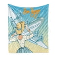 thumbnail image 1 of Going Away Party Soft Flannel Fleece Throw Blanket, Vintage Retro Lady Escorts Aircraft Pop Art Style Travel Comic, Cozy Plush for Indoor and Outdoor Use, 70" x 90", Pale Blue Yellow, by Ambesonne, 1 of 6