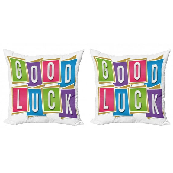 Ambesonne Colorful Throw Pillow Cover 2 Pack, Blocks Letter Wish, 20", Multicolor