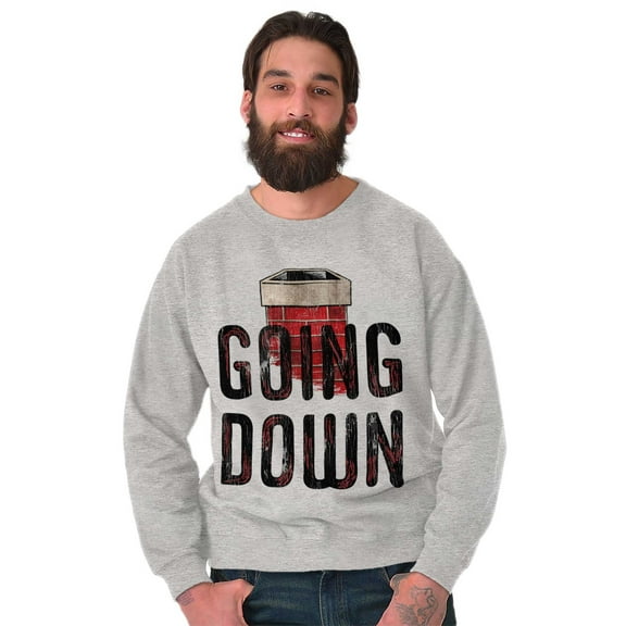 Going Down Chimney Santa Christmas Men's Big & Tall Crewneck Sweatshirt Brisco Brands 3X