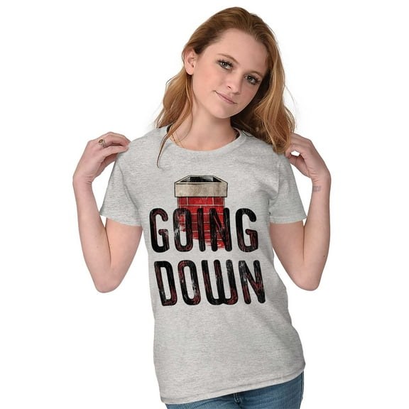 Going Down Chimney Santa Christmas Womens Slim Fit Graphic Tee Brisco Brands S