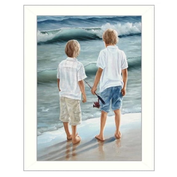 Trendy Decor4U "Going Fishing" By Georgia Janisse, Printed Wall Art, Ready To Hang Framed Poster, White Frame - Finish:Multi-Finish:Multi