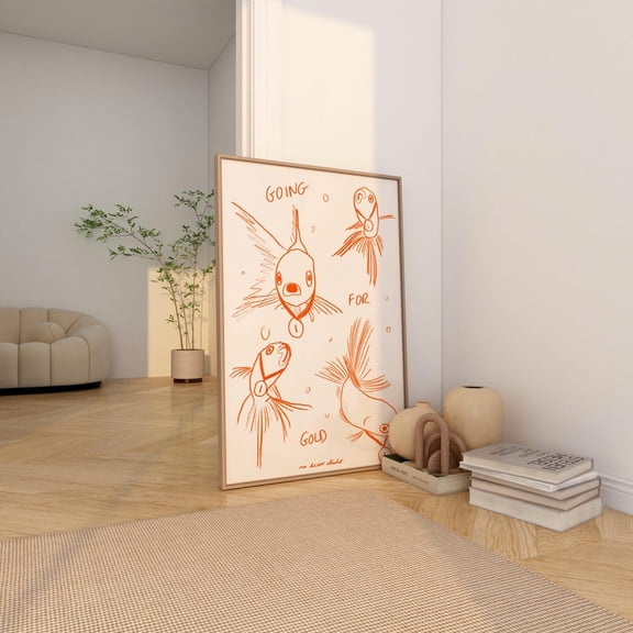 Going For Gold Art Print Poster, Fish Illustration Trendy Retro Mid Century Modern Print, Print Wall Art UNFRAMED PAPER POSTER, Home Decor, Vintage Gift, Living Room Dercor