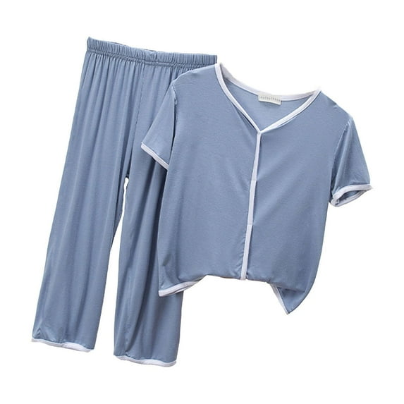 Going Home Outfit Baby Boy Short Sleeve Shirt Pants Set Summer Solid Color Home Wear Outwear Suit Boy Clothes Blue 5 Years-6 Years