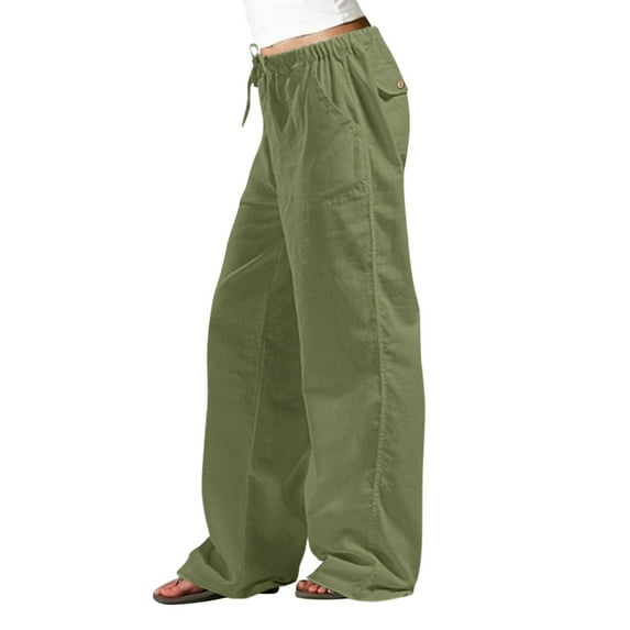 Going Out Outfits for Women, Womens Casual Solid Color Loose Pockets Elastic Belt Waist Pants Long Trousers Green