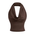 thumbnail image 1 of Going Out Tops For Women Sevevn Women's Halter Neck Ruched Crop Top Draped Front Sleeveless Cami Brown S, 1 of 9