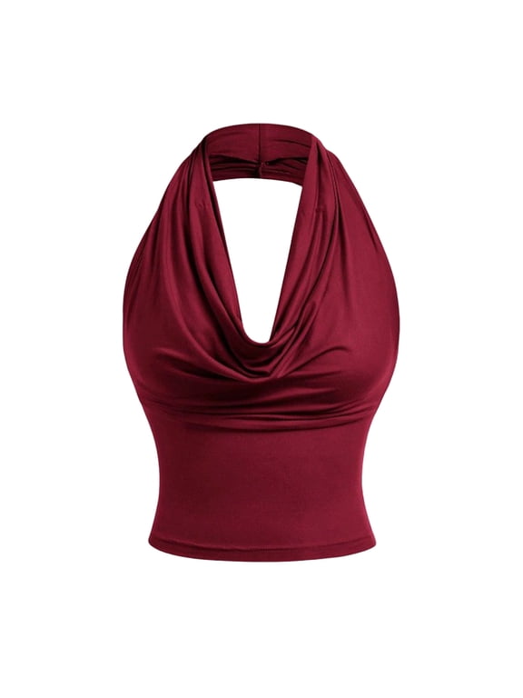 Going Out Tops For Women Sevevn Women's Halter Neck Ruched Crop Top Draped Front Sleeveless Cami Red M