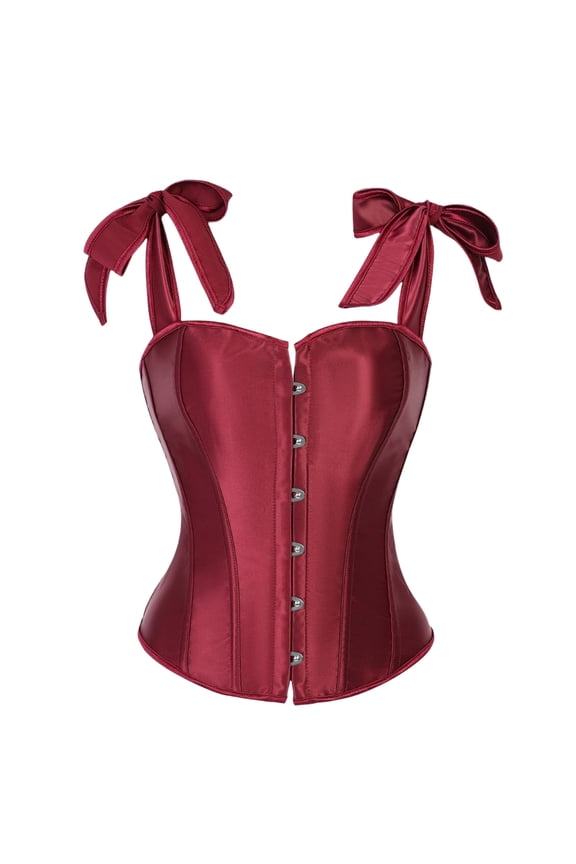 Going Out Tops For Women Sevevn Women's Satin Bow Strap Corset Top Push-Up Bustier with Boning Detail Wine L