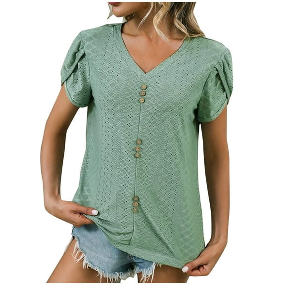Going Out Tops For Women Women's Fashion Casual Spring And Summer Short Sleeve V-Neck Blouses &