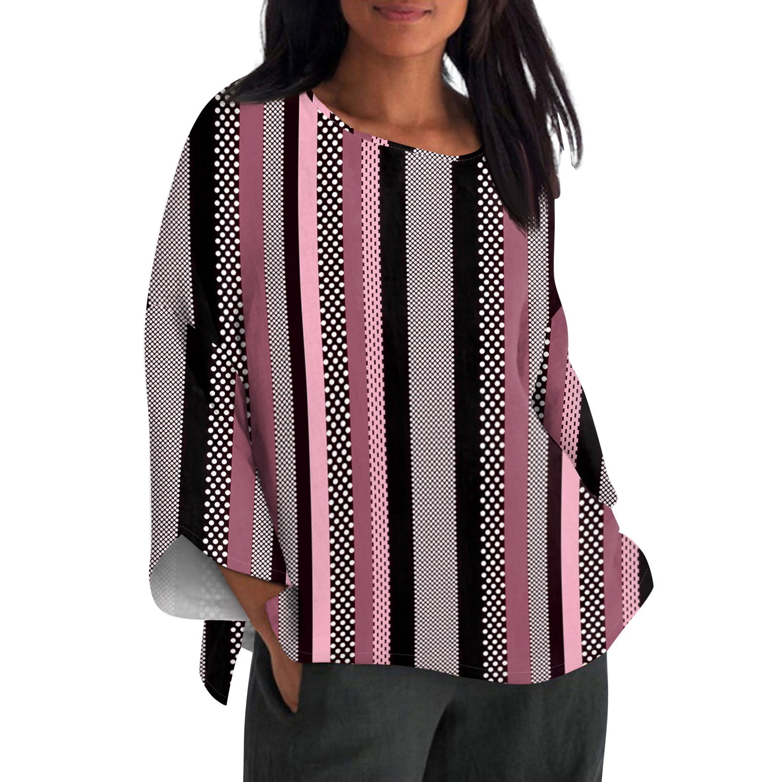 Going Out Tops for Women Fall Cotton Linen TShirts 3/4 Sleeve Round