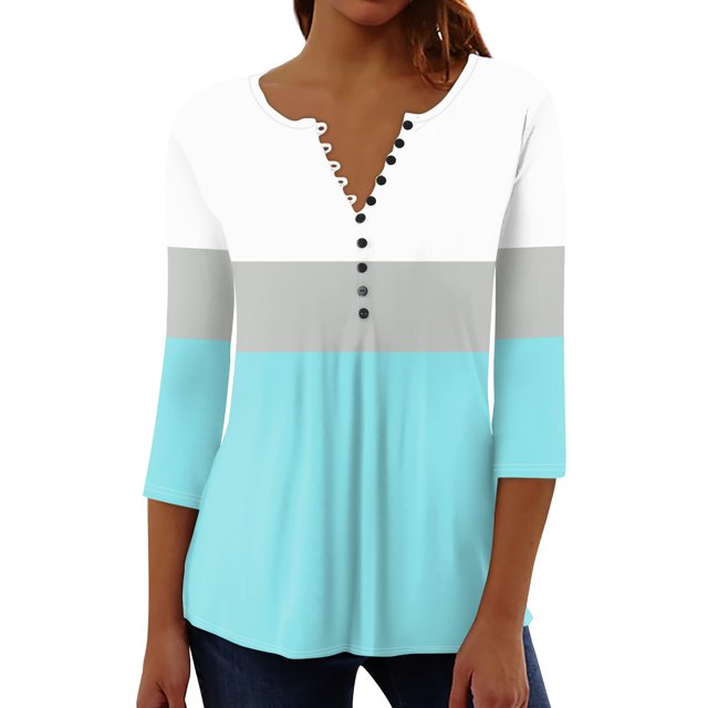 Going Out Tops for Women Fall Plus Size Blouse Bell 3/4 Sleeve Henley