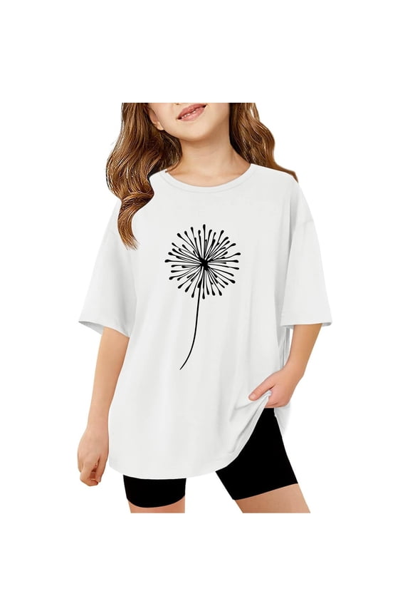 Going Out Tops for Girl Short Sleeve Oversized Crewneck Basic Rugby Shirt for Girl,White,130