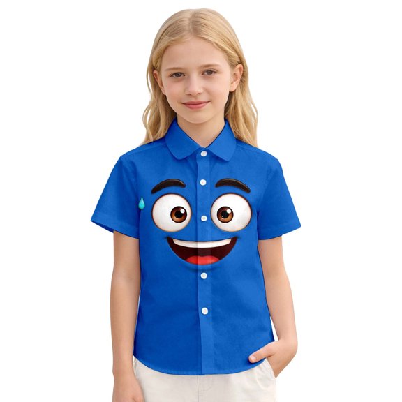 Going Out Tops for Little Boy Print Long Sleeve Button Down Big Comfort Open Front Y2K Tops,Blue,5-6 Years