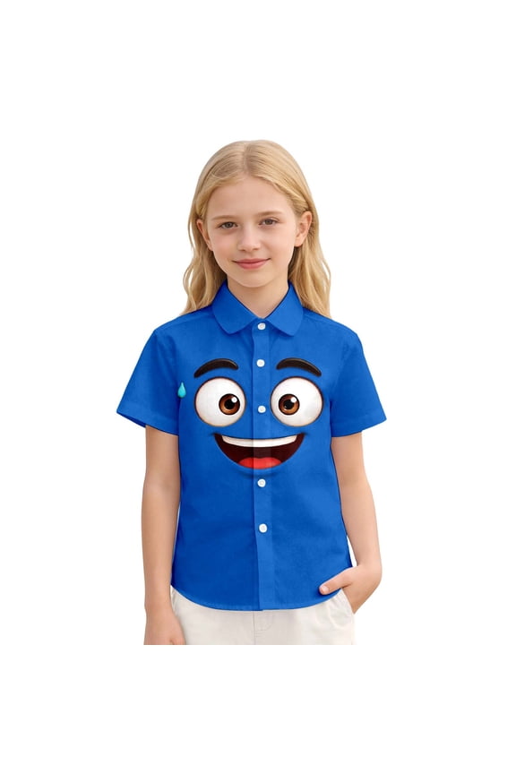Going Out Tops for Little Boy Print Long Sleeve Button Down Big Comfort Open Front Y2K Tops,Blue,5-6 Years