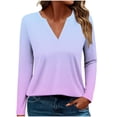 thumbnail image 1 of Going Out Tops for Women Casual Long Sleeve Fall Graphic Tshirts V Neck Lounge Wear Loose Pullover Blue, L, 1 of 6