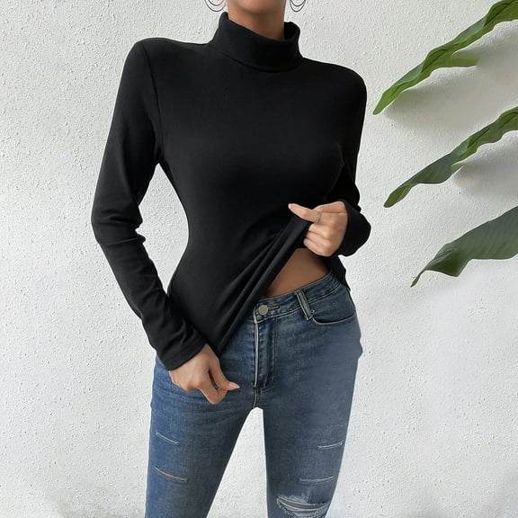 Going Out Tops for Women Casual Solid Warm Base Shirt Long Sleeved Shirt Round Neck Tops Blouse